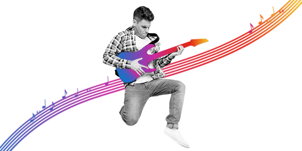 hombre energico toca guitarra electrica