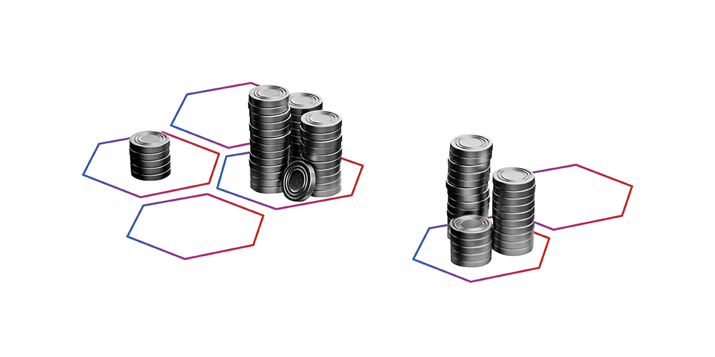 pilas de monedas en hexagonos