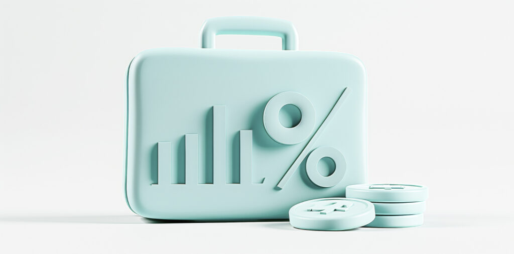 maleta con gráfico y porcentaje