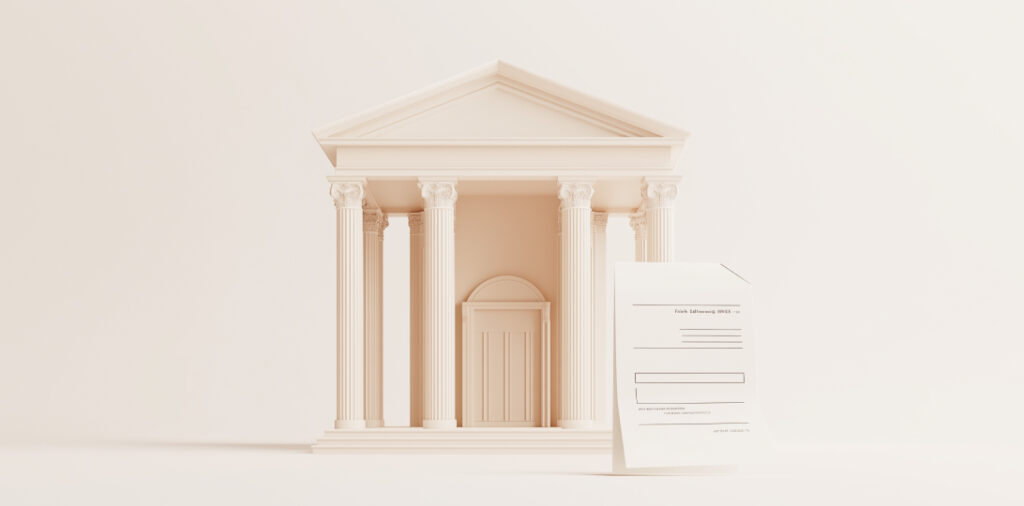 edificio de un banco y un contrato