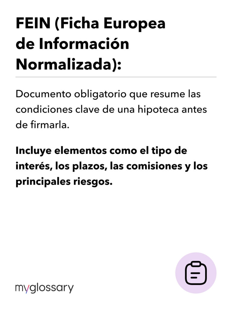 Definición FEIN (Ficha Europea de Información Normalizada).